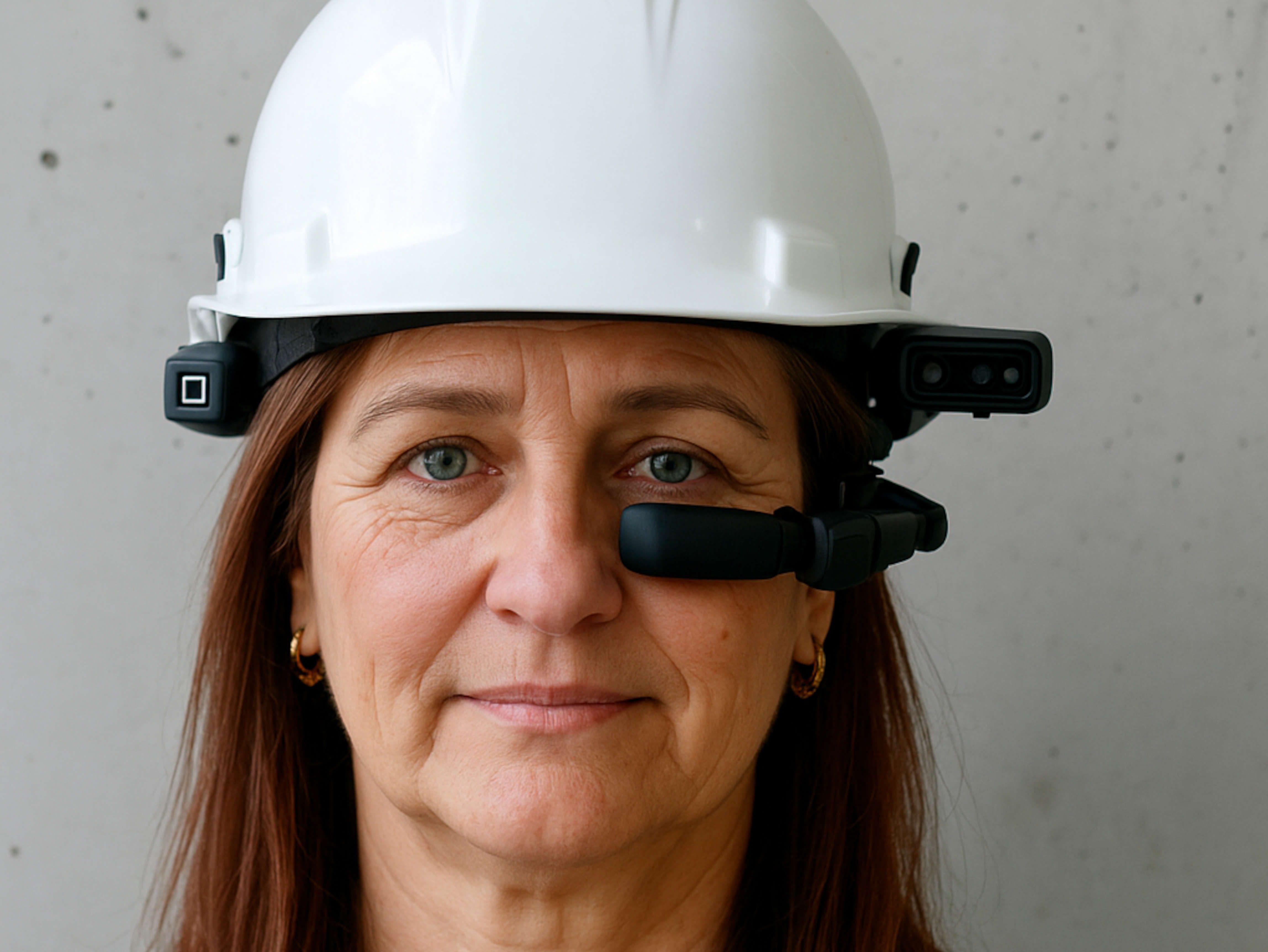 Senior technician with RealWear headset and helmet during remote inspection