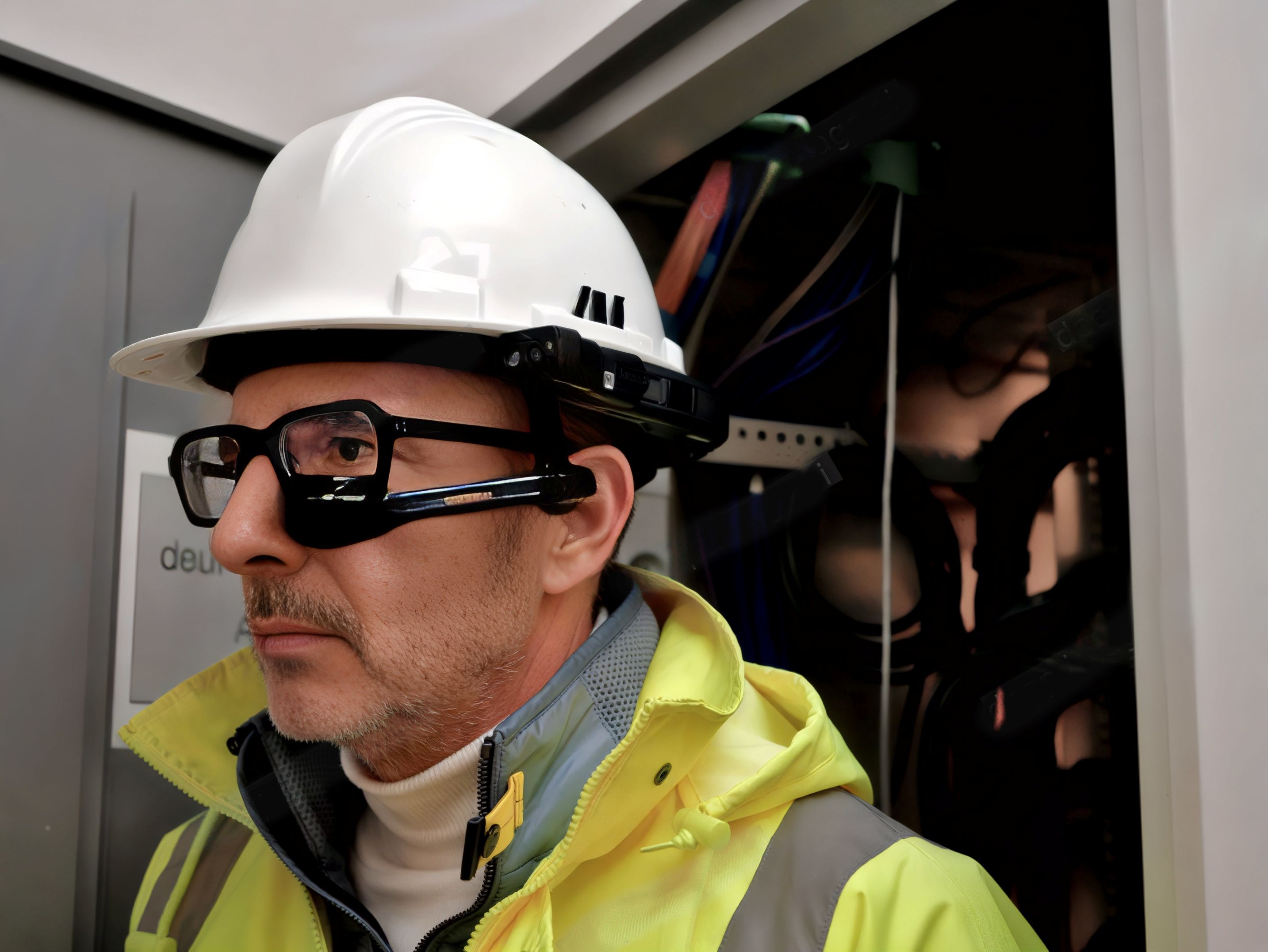 Senior engineer wearing a RealWear Navigator AR headset during rapid intervention